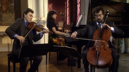 Elena Bashkirova, Maxim Vengerov, and Boris Pergamenschikow perform Brahms' trios (II/III)