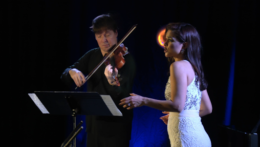 Larisa Martínez, Joshua Bell, and Julien Quentin perform Mendelssohn, Dvořák, Chopin, Gershwin, and more